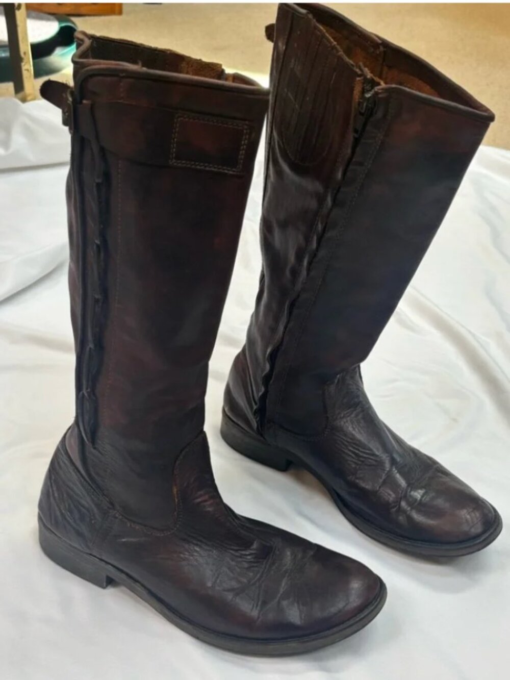 Bed Stu Maroon Brown Soft Leather Braided Boots 9.5